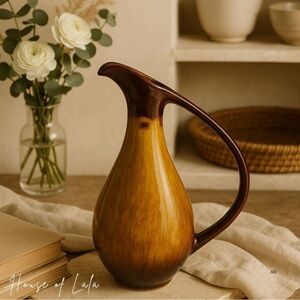 Vintage Blue mountain pottery tall sleek brown gold mid century pitcher vase Jug